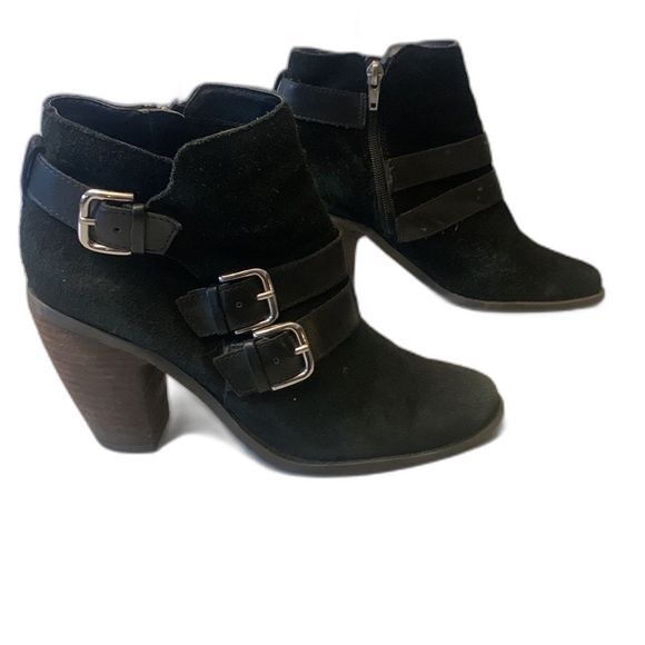 Dolce Vita Suede Ankle Boots, Black Suede, Women's 7.5 Triple Buckle Grunge Goth - Picture 3 of 11